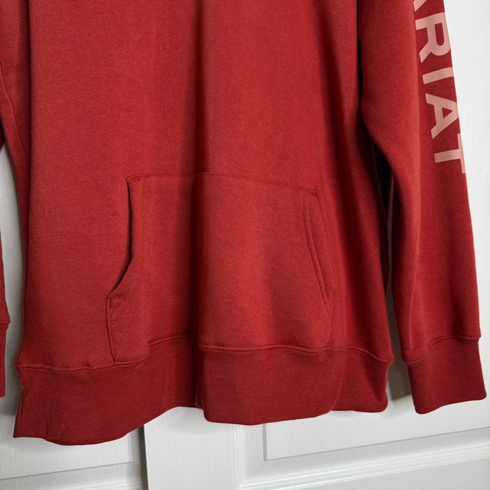 Ariat REAL Classic Arm Logo Hoodie Sweat Fleece Lined Orange Cotton Blend Medium - Picture 6 of 16